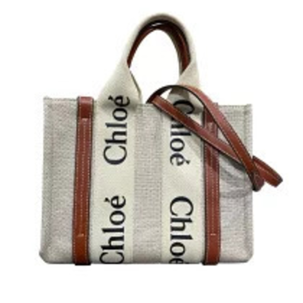 Chloe Woody Tote Bag Canvas Leather Shoulder